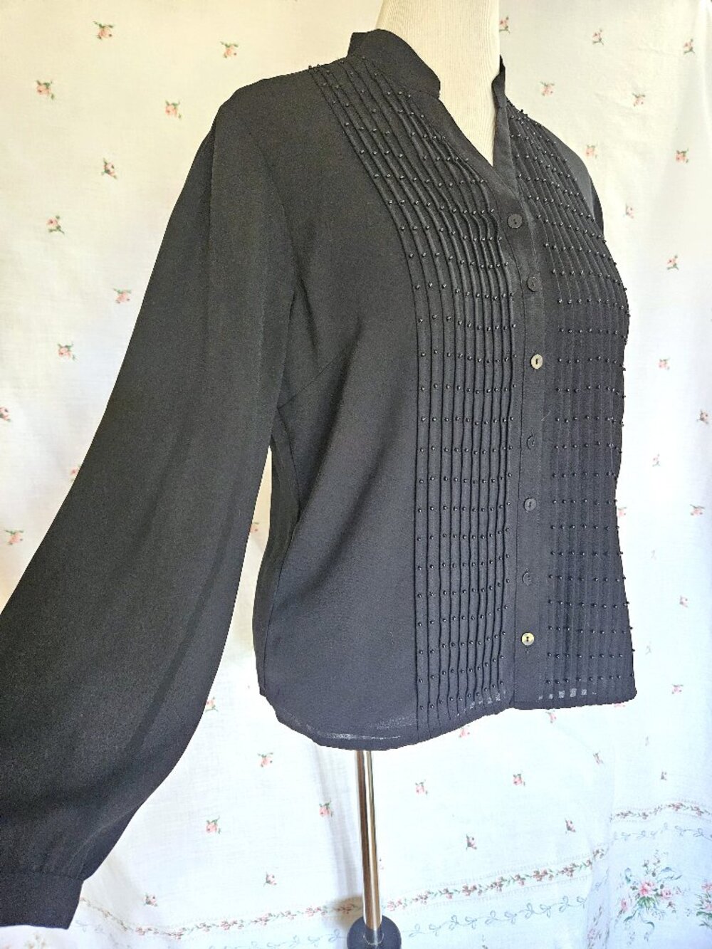 Size 14 Vintage Black Blouse With Beads